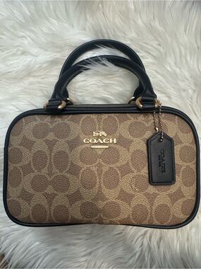 Coach Brown Signature Canvas Satchel with Black Trim